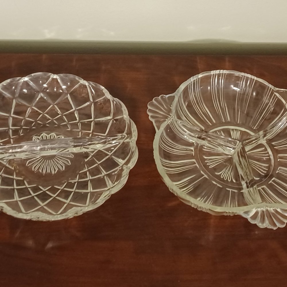 Lot of 2 Vintage Hazel Atlas Divided Glass Dishes #572 and #232